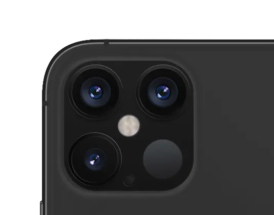 The camera module on the back of an iPhone 12 Pro