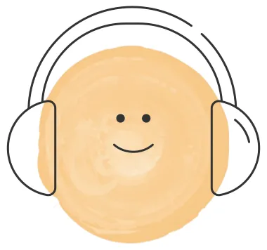 Smiling round orange face wearing headphones