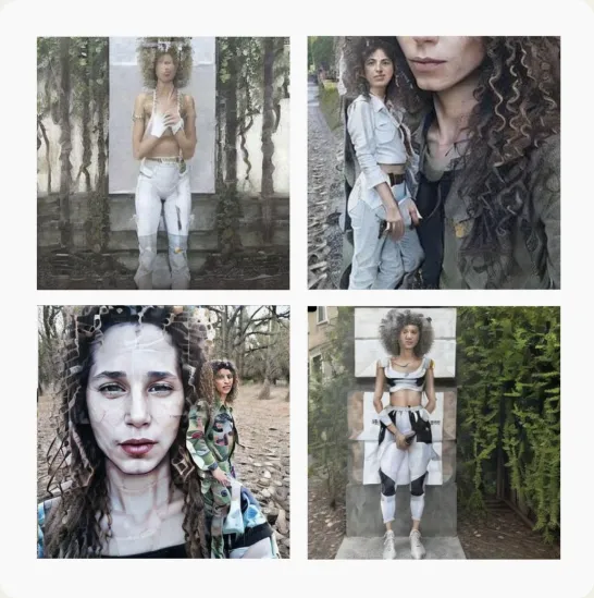 Four distorted AI portraits generated from a poor prompt