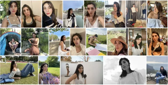 A grid of about 20 selfies collected for a personal model