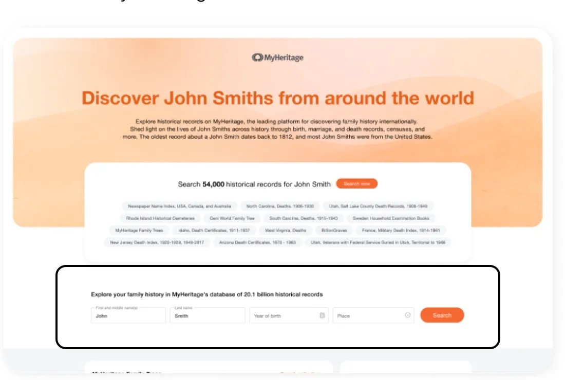 Version B: the same page with a search form added below the collection links, outlined