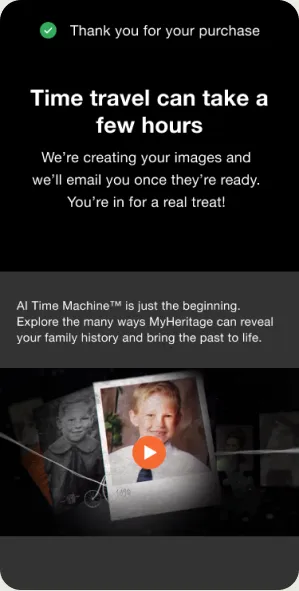 Wait screen: “Time travel can take a few hours” with a video teaser